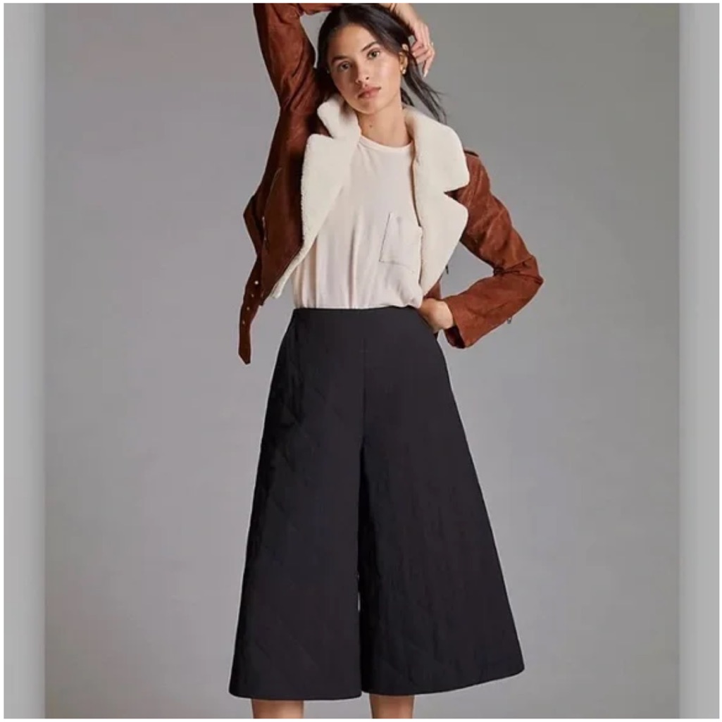 Nwt Beatrice Anthropologie Quilted Cropped Black Palazzo Pants